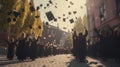 Graduation Caps Thrown in the Air. Generative AI Royalty Free Stock Photo