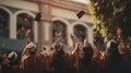 Graduation Caps Thrown in the Air. Generative AI Royalty Free Stock Photo