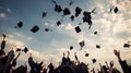 Graduation Caps Thrown in the Air, generative ai Royalty Free Stock Photo