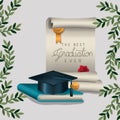 Graduation card with diploma and hat