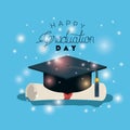 Graduation card with hat and diploma