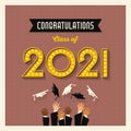 2021 graduation card or social media design with vintage light bulb sign numbers