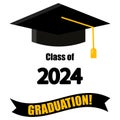 Graduation Celebration Design. Mortarboard and Class of 2024 Typography. Vector illustration. EPS 10. Royalty Free Stock Photo