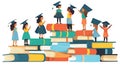 Diverse Graduates Celebrating on Stack of Books Royalty Free Stock Photo