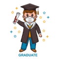 Graduation ceremony 2021. Graduating student celebration finish study at university. Graduate boy in protective mask. Vector