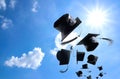 Graduation Ceremony, Graduation Caps, hat Thrown in the Air with Royalty Free Stock Photo