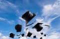 Graduation Ceremony, Graduation Caps, hat Thrown in the Air with Royalty Free Stock Photo