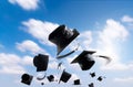 Graduation Ceremony, Graduation Caps, hat Thrown in the Air with Royalty Free Stock Photo