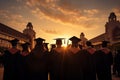 Graduation ceremony scene Silhouettes of university graduates, rear perspective