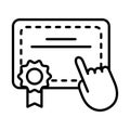 Graduation certificate with hand cursor line style icon