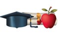 Graduation certificate with hat and apple icon