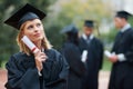 Graduation, certificate and thinking with student woman outdoor on campus for university or college event. Future Royalty Free Stock Photo