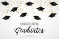 Graduation class of 2018. Congratulations graduates. Academic hats, confetti and balloons. Celebration. .