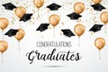 Graduation class of 2018. Congratulations graduates. Academic hats, confetti and balloons. Celebration. . Royalty Free Stock Photo
