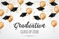 Graduation class of 2018. Congratulations graduates. Academic hats, confetti and balloons. Celebration. . Royalty Free Stock Photo