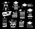 Graduation class of 2020 labels design set. Concept for shirt, print, seal, overlay, stamp, greeting card, invitation. Vector sign Royalty Free Stock Photo