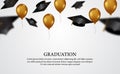 Graduation concept with caps trow with flying golden balloon for academy diploma