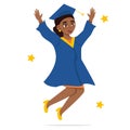Graduation day. Graduate black girl in a dress, in a mantle and a square academic cap. Royalty Free Stock Photo
