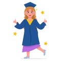 Graduation day. Graduate girl in a skirt, in a mantle and a square academic cap. Royalty Free Stock Photo