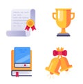 Graduation day icons, books diplom and goblet