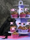 Graduation Day Pink And Purple Party Chocolate Cupcakes On Stand