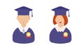 Graduation day. Set of student with a medal.Flat style male and female. Royalty Free Stock Photo