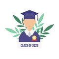 Graduation day. Smiling student with a medal.Flat style male. illustration. Royalty Free Stock Photo