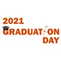 Graduation day for 2021 students orange text effect with graduation hat and scholarship, scholarship, graduation, university, Royalty Free Stock Photo