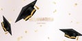 graduation design background realistic graduation hat Golden confetti congratulations to the graduates Vector illustration