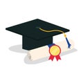graduation diploma roll and hat