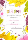 Graduation diploma template for kids school. Childs certificate design for elementary primary childish graduating