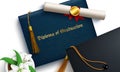 Graduation diploma vector concept design. Diploma of graduation text in certificate holder with 3d mortarboard cap and tassel. Royalty Free Stock Photo