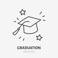 Graduation doodle line icon. Vector thin outline illustration of square academic cap. Black color linear sign for