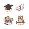 Graduation and Education Stickers - Cap, Diploma, Books, and Wise Owl Royalty Free Stock Photo