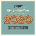 2020 Graduation Greeting Card Or Banner Design With Vintage Light Bulb Sign Numbers.