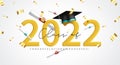Graduation Greeting Vector Design. Congratulations Class Of 2022 Graduates Text With 3d Mortarboard Cap, Diploma And Elegant.