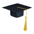 Graduation hat, Academic cap or Mortarboard in black with gold tassel isolated on white background clipping path for educational Royalty Free Stock Photo