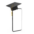Graduation Hat On Blank Display Mobile Phone with Free Space for Your Design. 3d Rendering Royalty Free Stock Photo