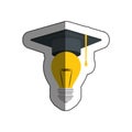 graduation hat with bulb light isolated icon Royalty Free Stock Photo