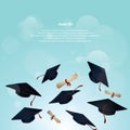 graduation hat and certificate poster. Vector illustration decorative background design