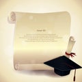 graduation hat and certificate poster. Vector illustration decorative design