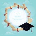graduation hat and certificate poster. Vector illustration decorative design