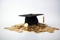 Graduation hat coins success. Generate Ai