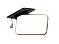 Graduation hat on the corner of tablet. Mock-up, copy space for your text. Education, training, knowledge concept. 3d Royalty Free Stock Photo