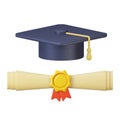 graduation hat and diploma cartoon Royalty Free Stock Photo