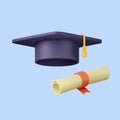 graduation hat and diploma cartoon Royalty Free Stock Photo