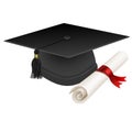 Graduation hat and diploma illustration vector