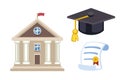 Graduation hat diploma isolated university school vector symbol.