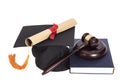 Graduation Hat with Diploma, Judge gavel and book Royalty Free Stock Photo