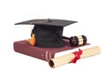 Graduation Hat with Diploma,Judge gavel and book Royalty Free Stock Photo